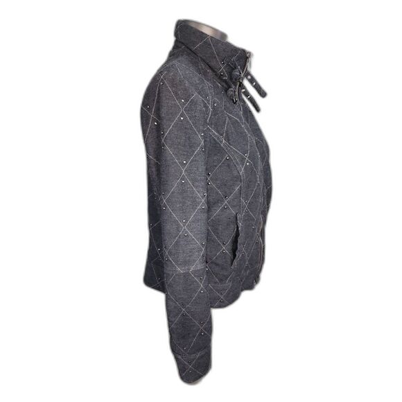 Free People Charcoal Grey Quilted Studded Zipper Jacket Size M - Picture 10 of 11